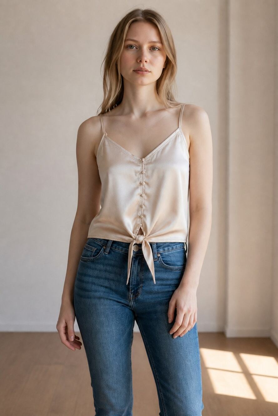 Abercrombie & Fitch Champagne Gold Satin Tie Front Cami Crop Tank Top Size Small